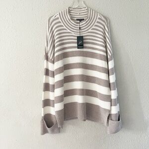 Adrianna Papell Stripe Oversized Soft Comfy Knit Sweater Medium NWT